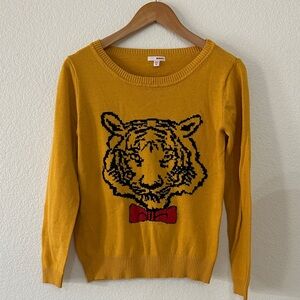 BONGO Mustard Sweater with Tiger Design